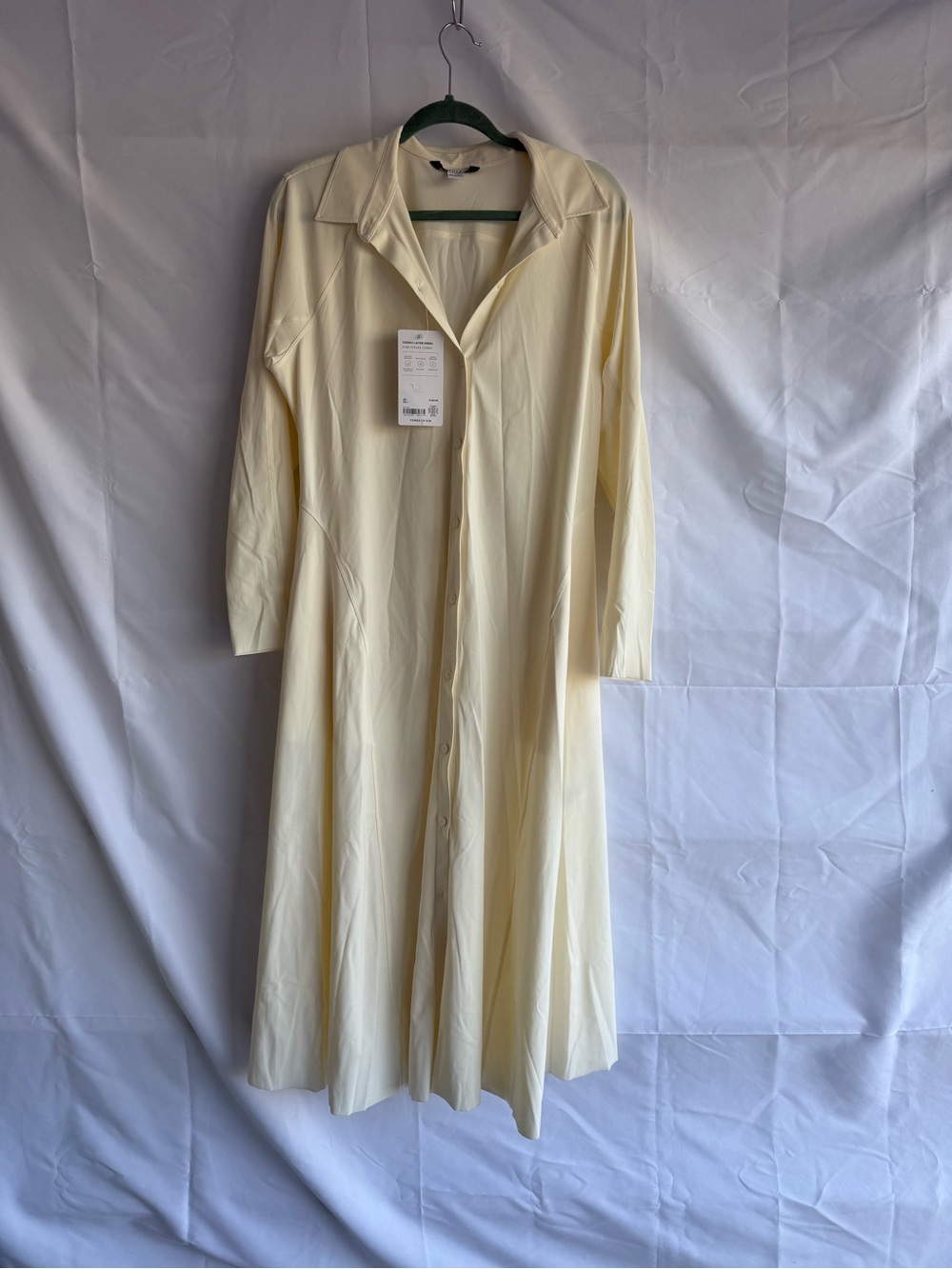 Athleta Cosmic Layer Dress NWT Large | Travel Midi Shirt Dress Cream Performance
